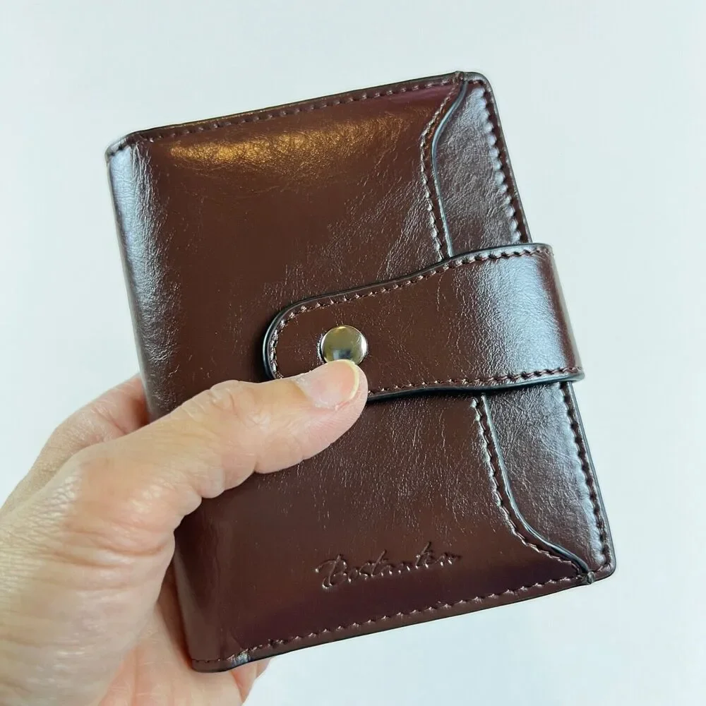 Bostanten Drk Brown Wallet Small Bifold Credit Card Slots Zipper Coin & Billfold